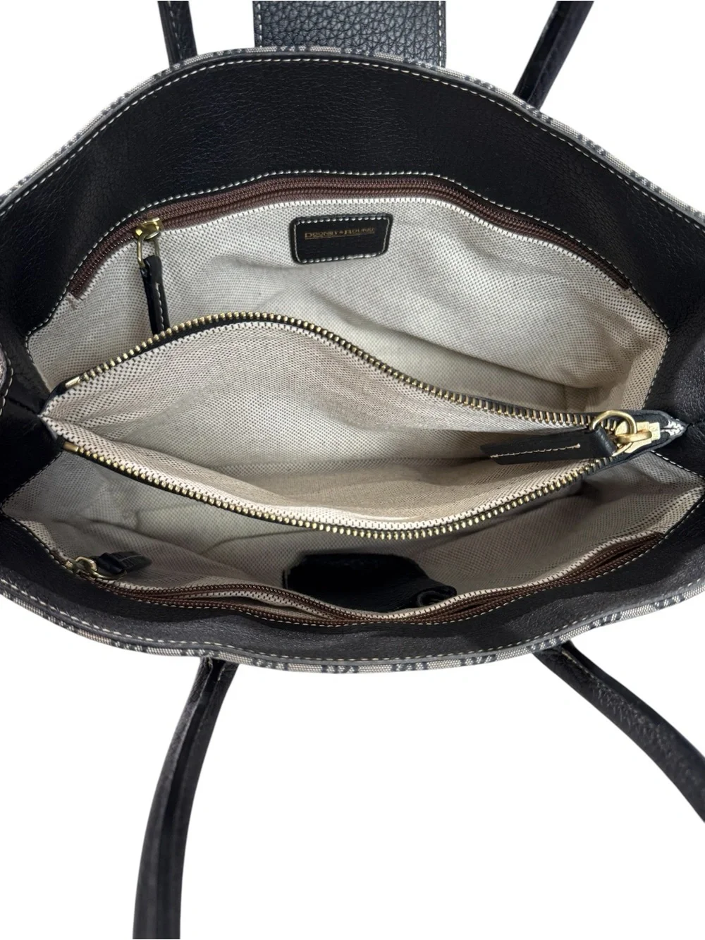 Dooney & Bourke Gray & Black Monogram Canvas Black Leather Trim Shoulder Bag - Picture 7 of 13